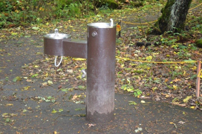 Water fountain at the top of Riverside Loop trail near the Northeast corner of the parking lot